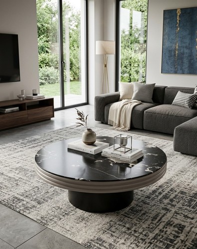 Round marble coffee table - marble,